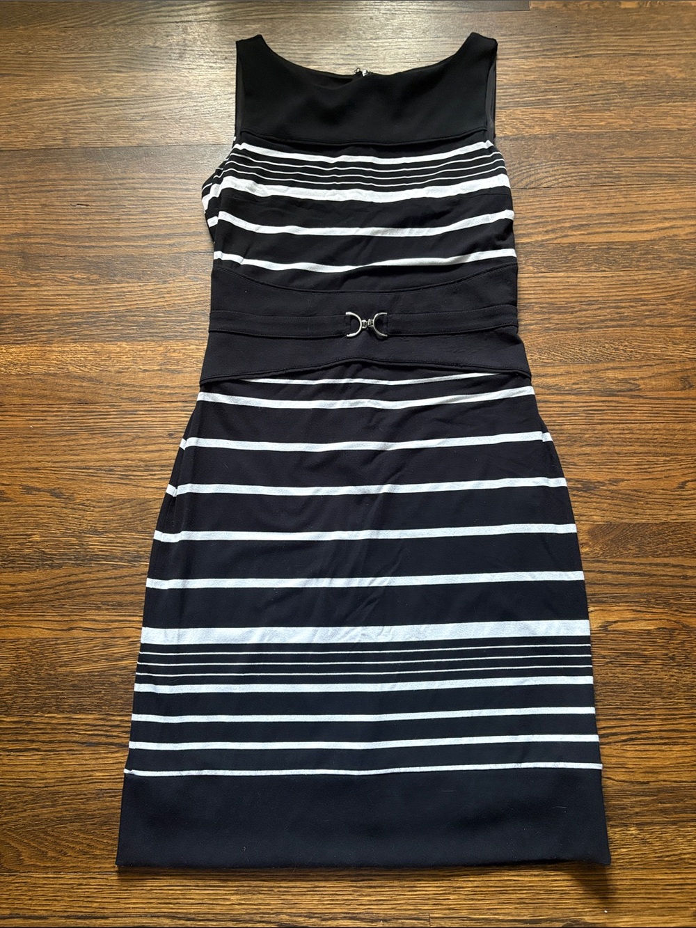 White House Black Market Black and White Striped Midi Dress